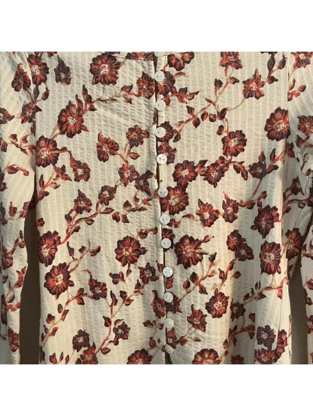 Free People Tilly Cotton Seersucker Cardigan in Tea Combo Floral Print